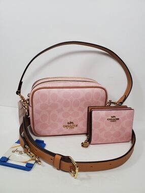 Bundle Coach Powder Pink Carey Crossbody Bag in Signature Canvas and Wallet NWT